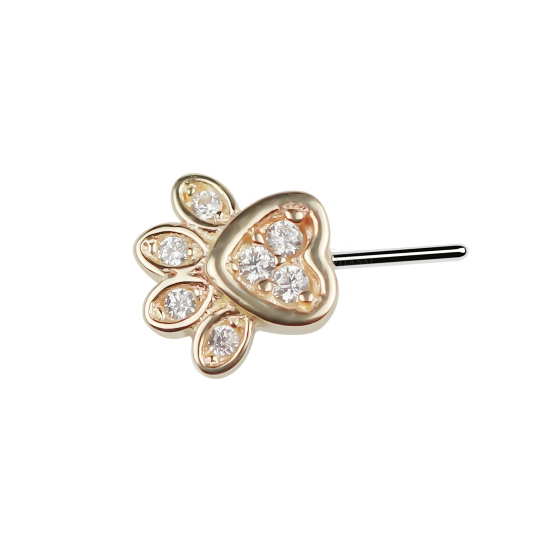 Eternal Metal Animal Paws Threadless Nipple Ends 14k Solid Gold Piercing Jewelry 1