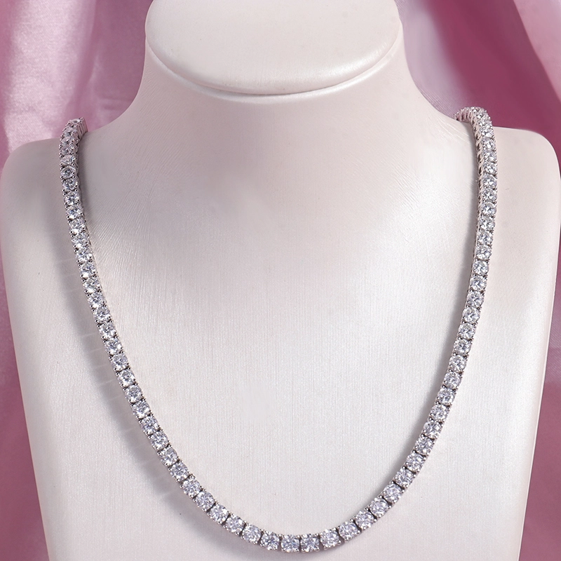 Celebrity Trendy Diamond Tennis Necklace 14k Hiphop/rock 3mm Round 16 Inches White Gold Tennis Necklace For Women 1