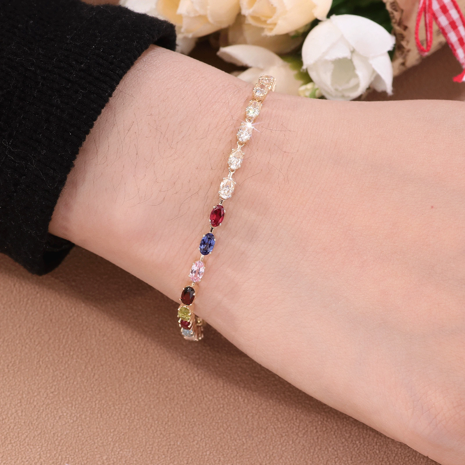 Bracelet de tennis de forme ovale en saphir et diamant de laboratoire en moissanite ovale de haute qualité 14 carats 1