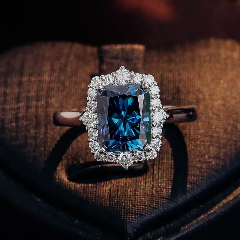 Anillo de alta costura en oro blanco de 10 quilates con moissanita radiante de 3 quilates en azul y verde, anillo de bodas de moda para damas. 1