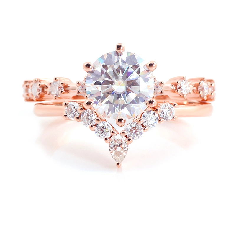 Bague de mariage tendance en or 14 carats pour femme, sertie d&39;un diamant rond en moissanite de 1 ct, pour couple 1