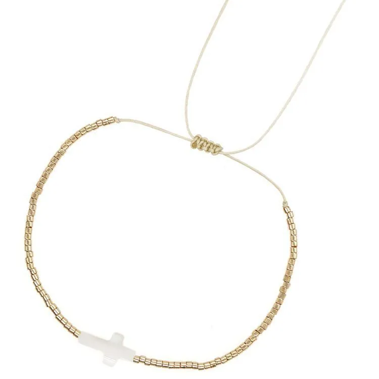 Wholesale Personalized Fashion Shell Cross Gold Rice Beads Handmade Beaded Women's Bracelet Jewelry 1