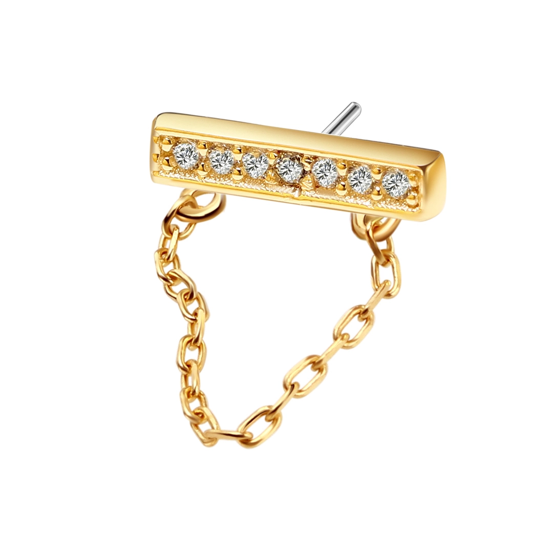 Christmas Style Eternal Metal 14k Yellow Gold Cz Rectangle With Chain Threadless Piercing Top Jewelry 1