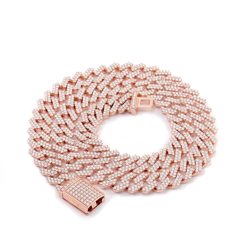Mens Miami Cuban Link Chain Necklace 10k Rose Gold Lab Diamond Prong Hip Hop Jewelry Diamond Iced Out Cuban Choker Necklace 1