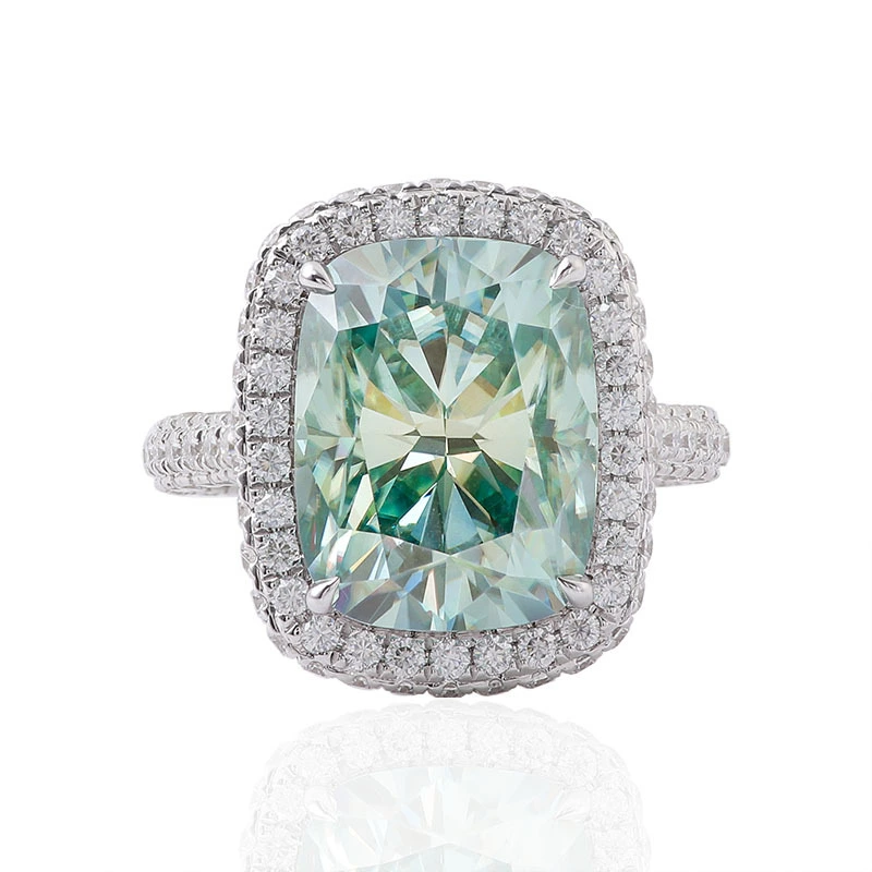 Provence Custom Real Gold 7.5ct Turquoise Cushion Cut Moissanite 14k White Gold Dress Ring Party Favor Women's Jewelry 1
