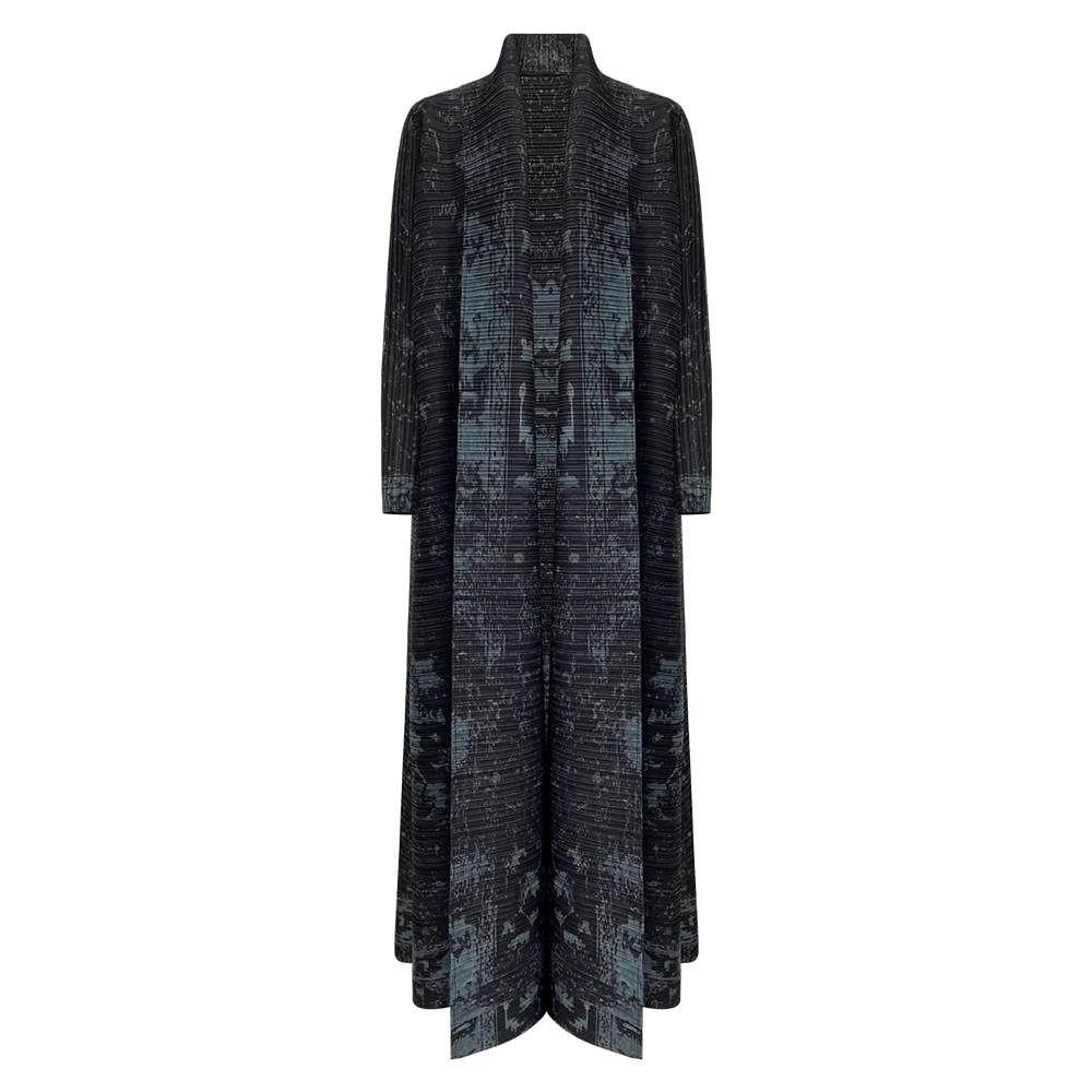 Pleats Clothing Manufacturer Pleated Turndown Collar Vintage Printed Long Sleeve Dress Women Moon Original Designer Abaya Fashion Long Loose Coat 1