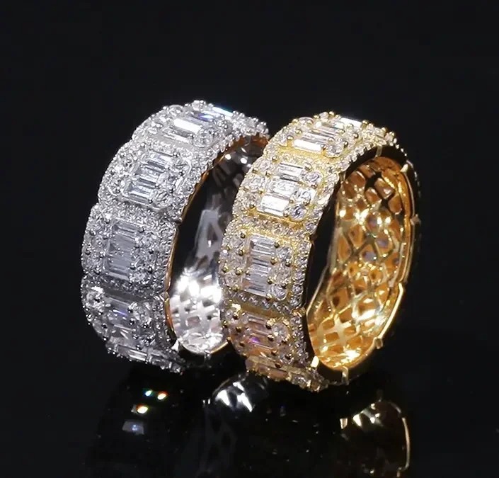 Männerringe Baguette Diamond Band Ring Real VVS Baguette Diamond Ehering Out Moissanite Out Diamond Ring 1