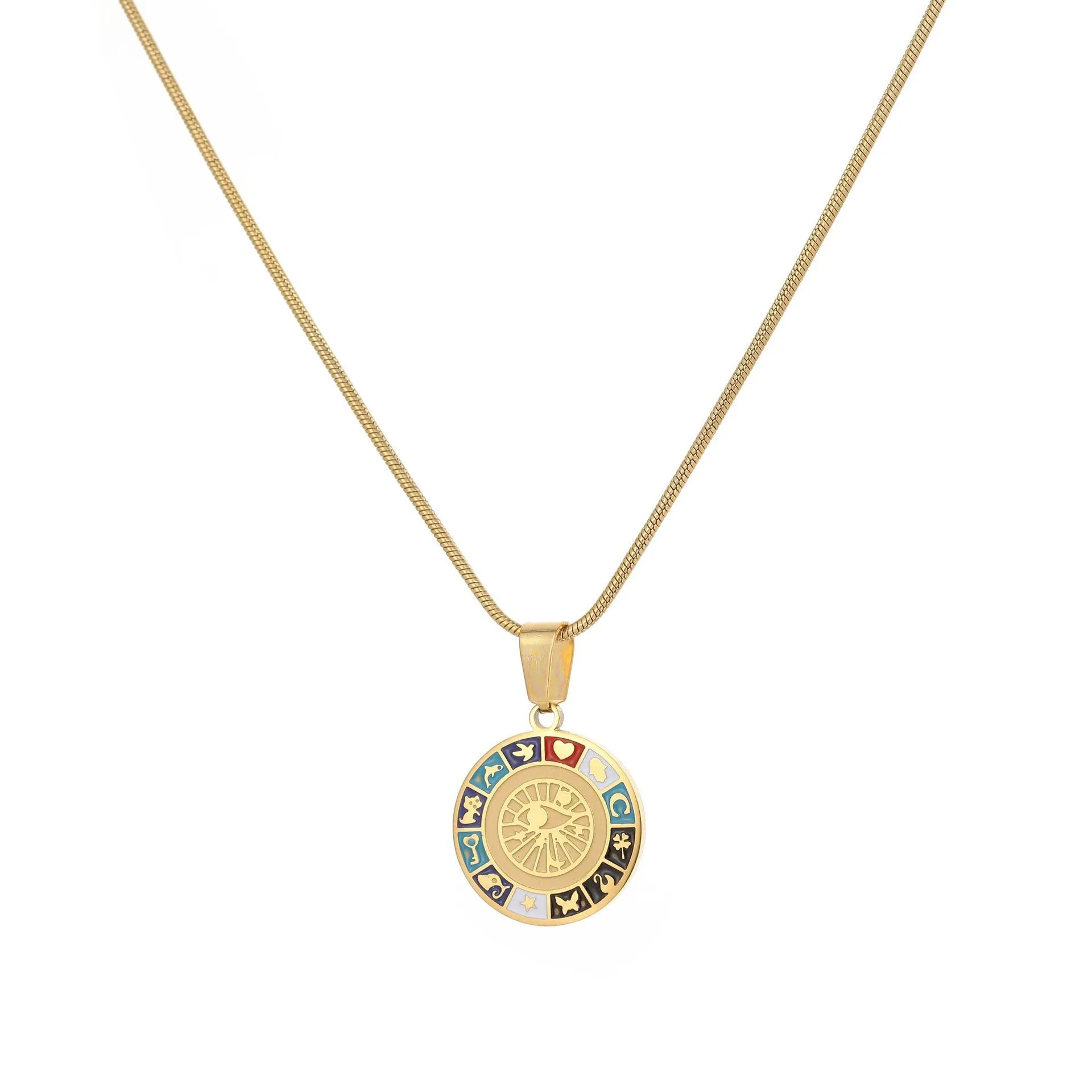 Hot Selling New Fashionable Pattern Waterproof Circular Titanium Steel Necklace Minimalist Necklace 1