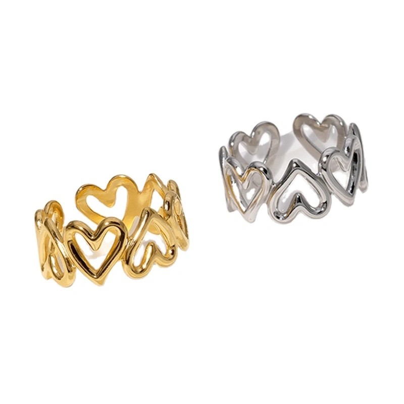 Wholesale Love Shaped Rings For Women's Instagram Style 18k Gold Plated Non Fading Fashion Stainless Steel Open Ring 1