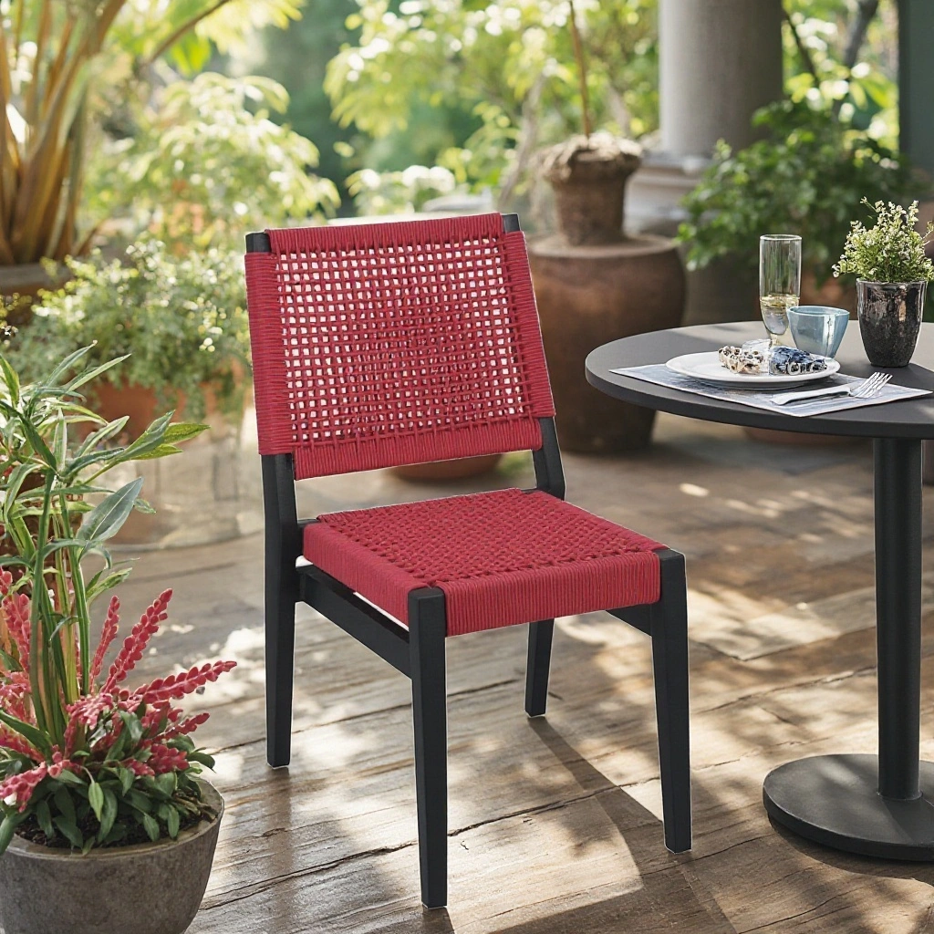 **Premium Aluminum Bistro Chair with Red Rope Woven Design** 1