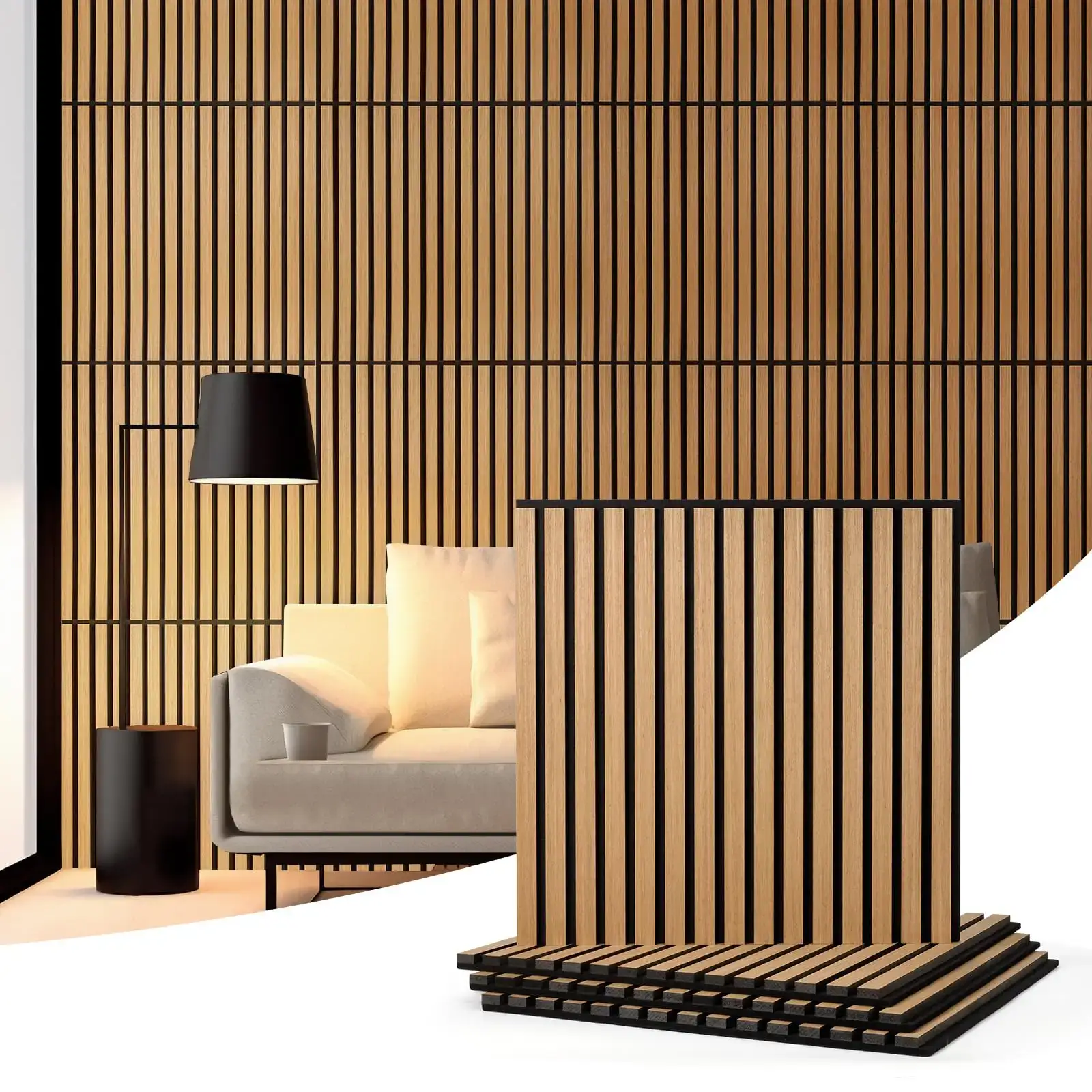 23.62x23.62/60x60cm White Acoustic Oak Slat Wood Wall Panel 1