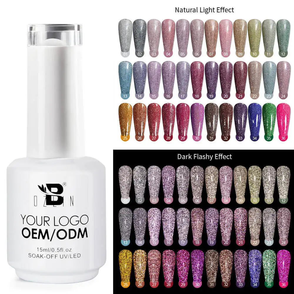 Bozlin 36-Color Reflective Glitter Soak Off UV Gel Nail Polish Varnish 1