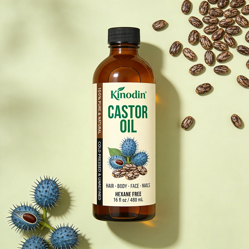 Kinodin Castor Oil Glass Bottle 16 Fl Oz 100% Pure Natural Cold Pressed Face/body/hair/nails Hexane Free 1