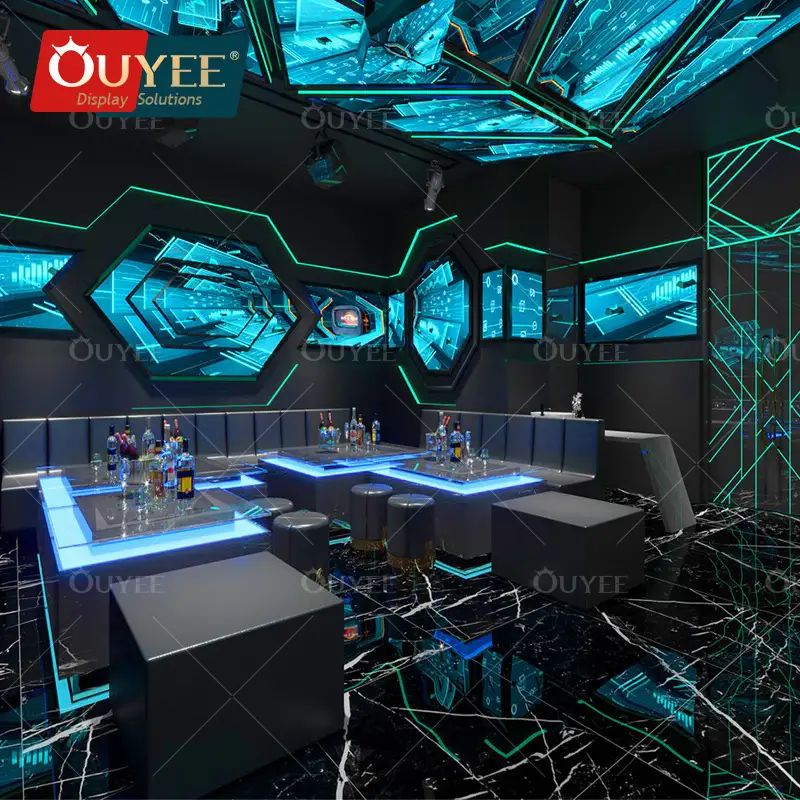 طاولة بار/كاري بإضاءة LED مع أريكة سوداء - أثاث صالة نادي ليلي 1