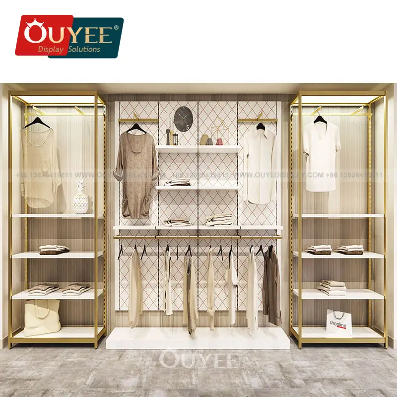 Gold Metal Wall Display Racks for Retail Clothing Store Shelves 1