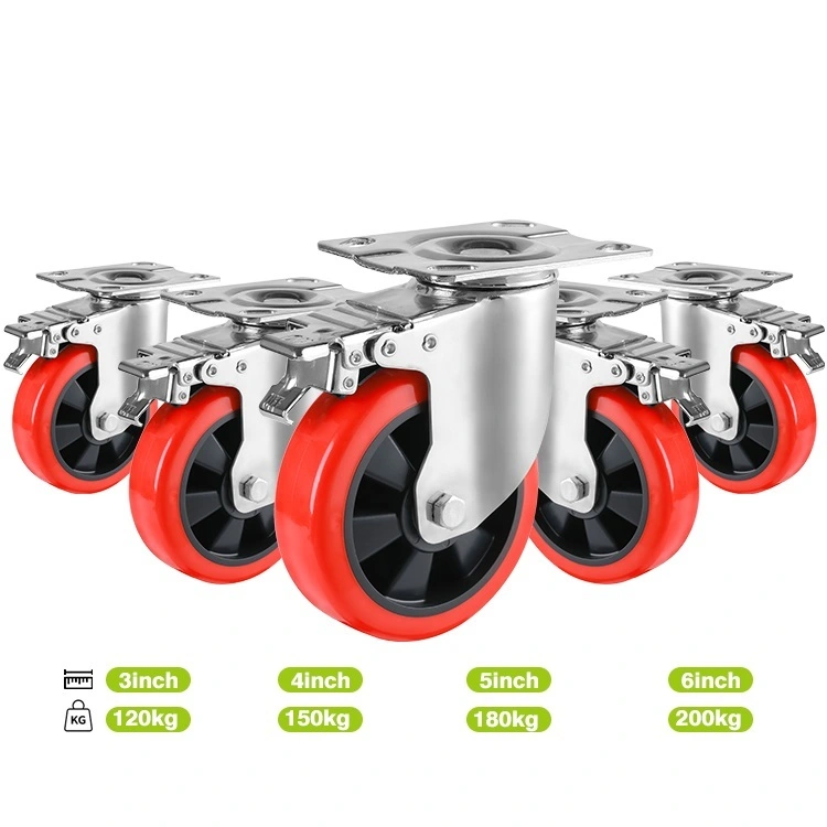 High Load 120-200kgs Industrial Swivel Red Pu 3 4 5 6 Inch Medium-heavy Duty Caster Wheel 1