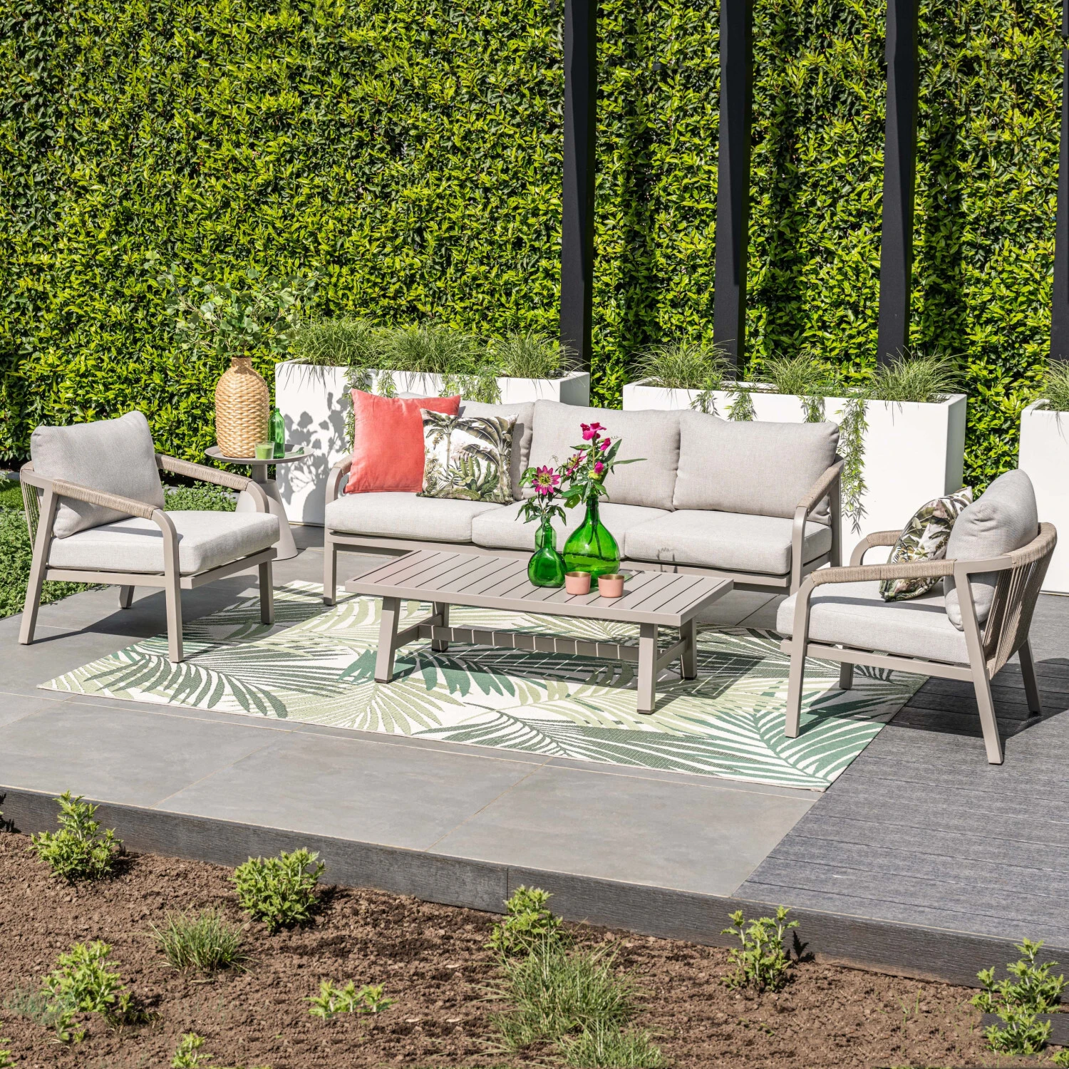 Waterproof Terrace Sofa Patio Lounge Sofa Backyard Seating Group Hotel Furniture Garden Set Rope Outdoor Sofa With End Table 1