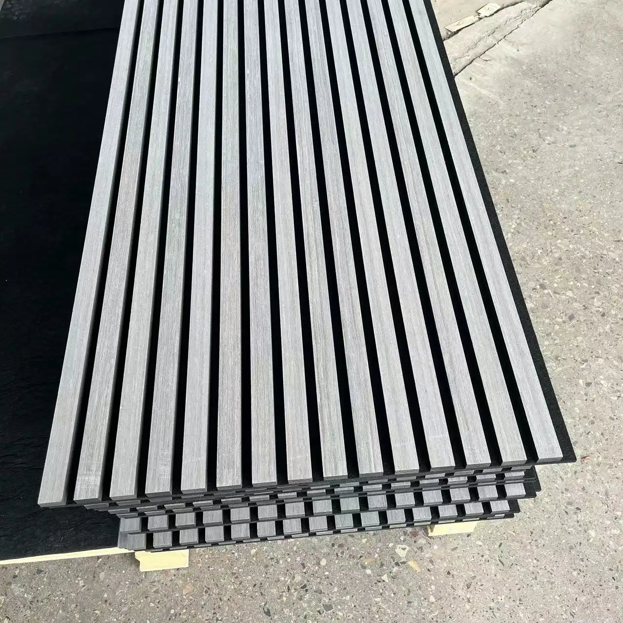 Grey Oak PET Acoustic Wooden Slat Panels with Wood Veneer for Noise Reduction 1