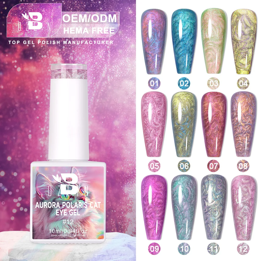 Vernis à ongles gel œil de chat Bozlin 9D, sans Hema, vernis gel magnétique Aurora Shell 1