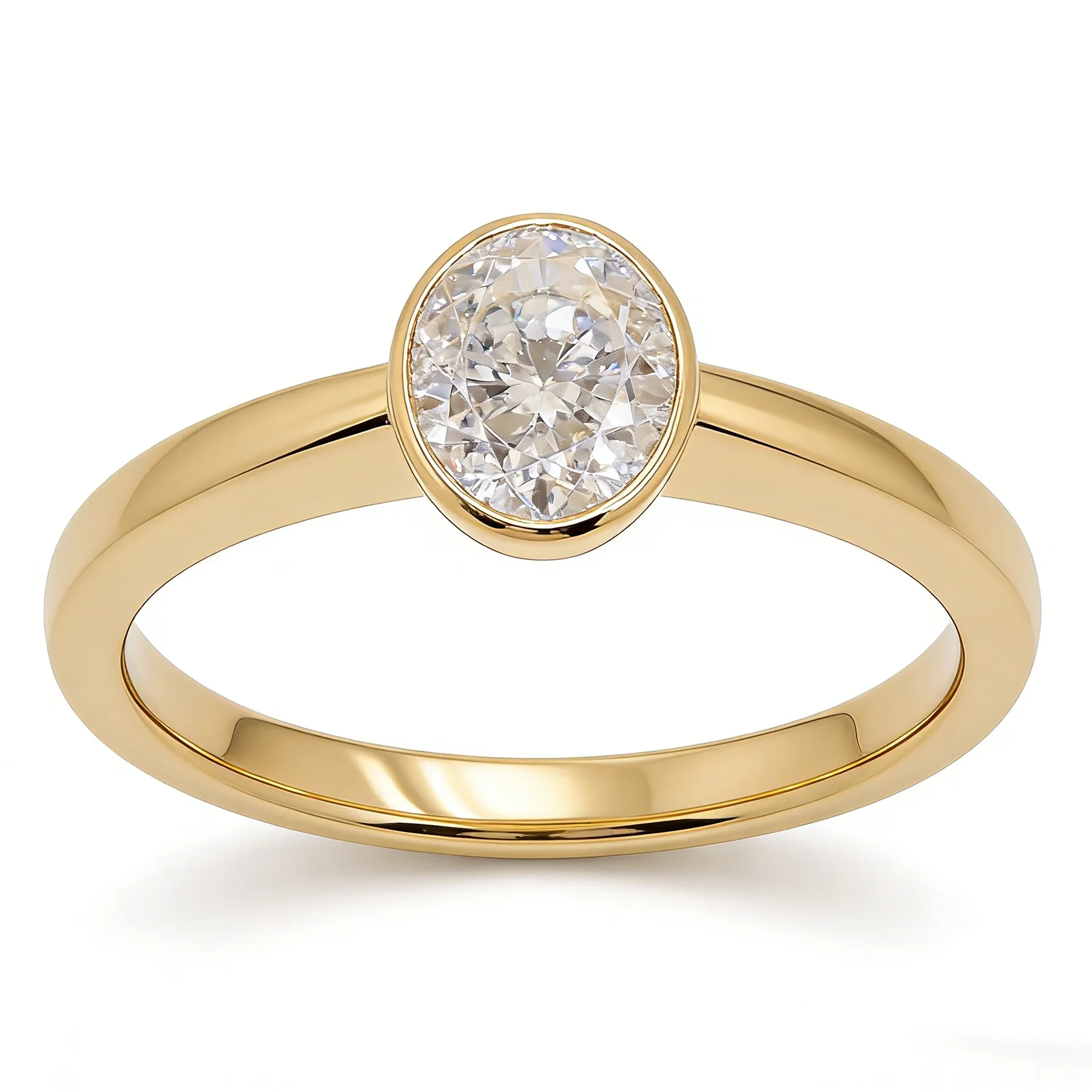 9k Yellow Gold Oval Brilliant Cut Bezel Set Solitaire Ring Minimalist Engagement Promise Ring For Women 1