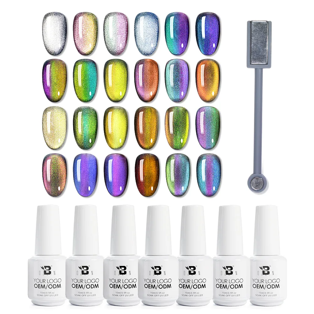 Bozlin 15ml 24 Color Soak Off Reflective Cat Eye Glitter Gel Nail Polish 1