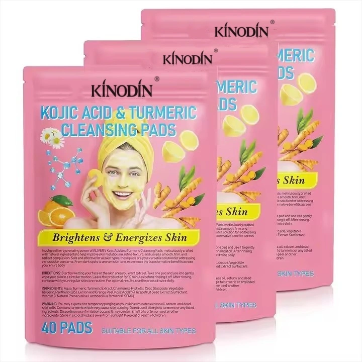 Kinodin Organik sekali pakai bantalan wajah kapas mencerahkan asam kojic exfoliating cleansing sheet kunyit tubuh makeup 1