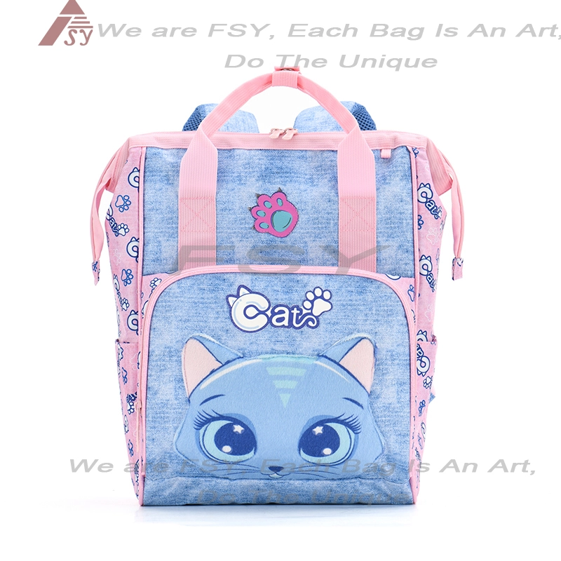 2025 New Fashion Girls School Bags Cute Cat Print Kids Student 210d Polyester Backpack College Book Bag Daily Casual 1