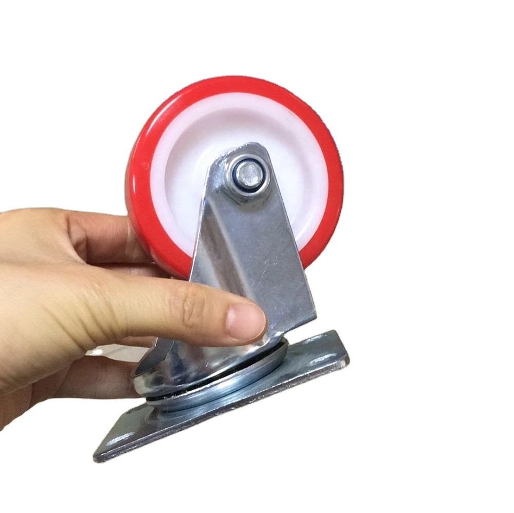 Europe Style 125mm Swivel Top Plate Red Pu Casters Wheel With Roller Bearing 1