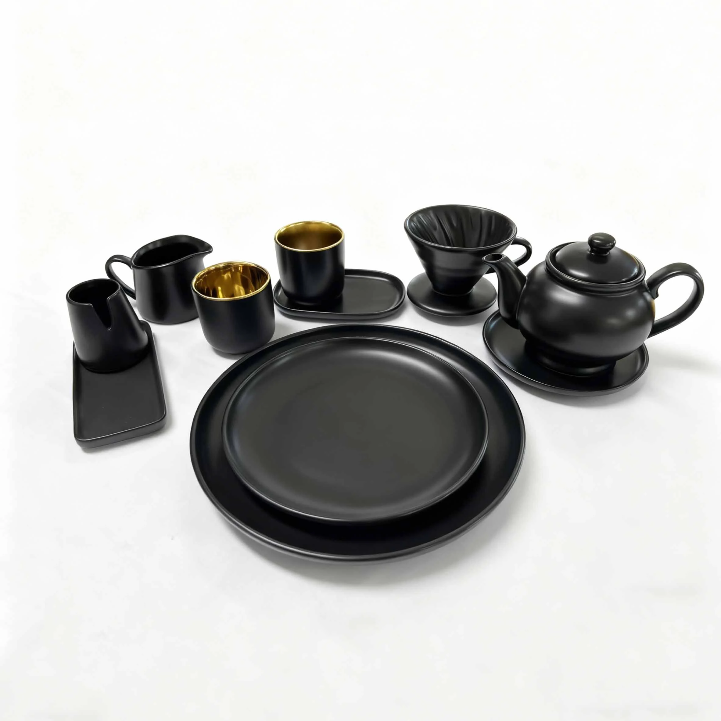 Zestaw do parzenia kawy filtrowanej z czarnego ceramiki, profesjonalny do domu, kawiarni, restauracji, czajniczka, filiżanki, spodka, dzbanka do mleka 1