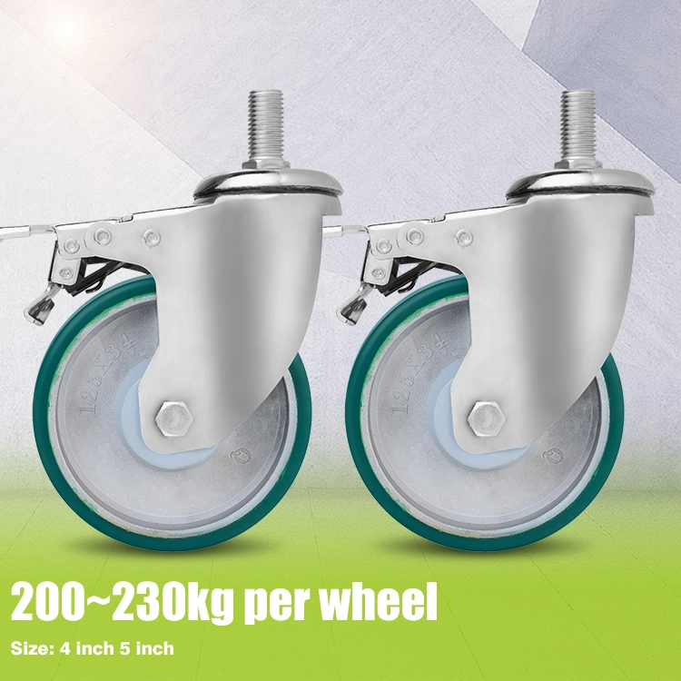 4/5/ Inches 100mm 125mm Solid Pu Caster And Wheel Swivel Lock Brake Medium Duty Steel Casters 1