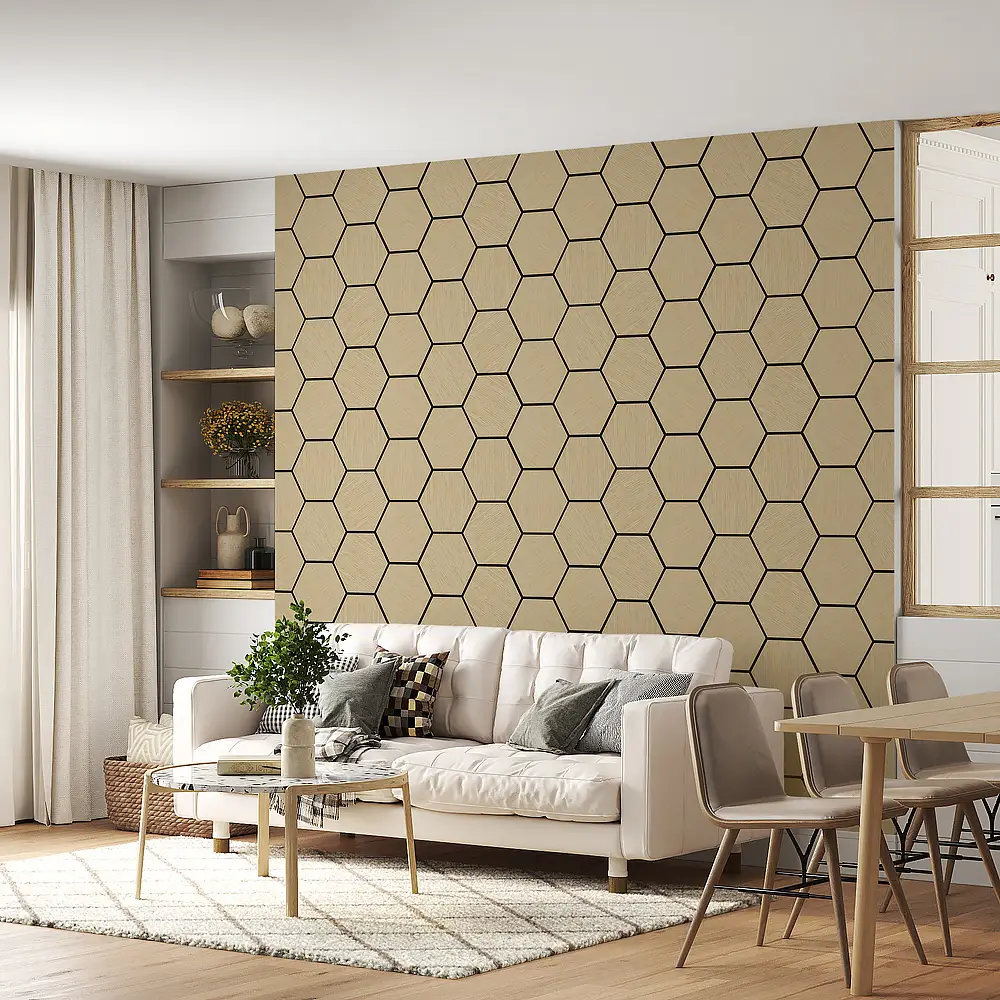 Hexagon Wood Acoustic Slat Wall Panel White Oak with Natural Wood Finish 1