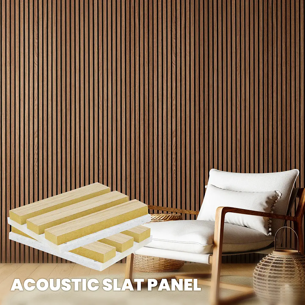 3D Soundproof Acoustic Wood Wall Panel with Decorative Wooden Slats 1
