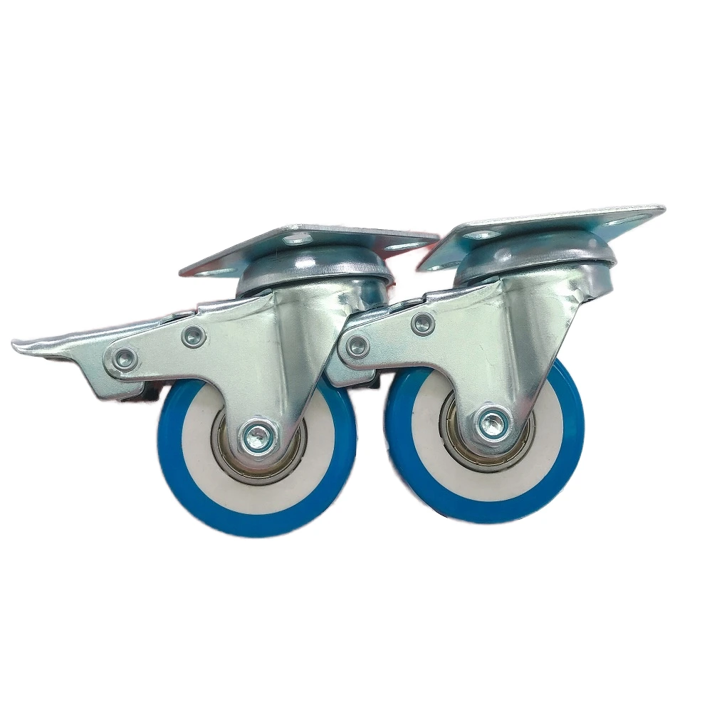2inch Rotating Pivoting Double Ball Bearing Furniture Small Plastic Light Duty Air Cooler Blue Pu Pvc 50mm Caster Wheels 1