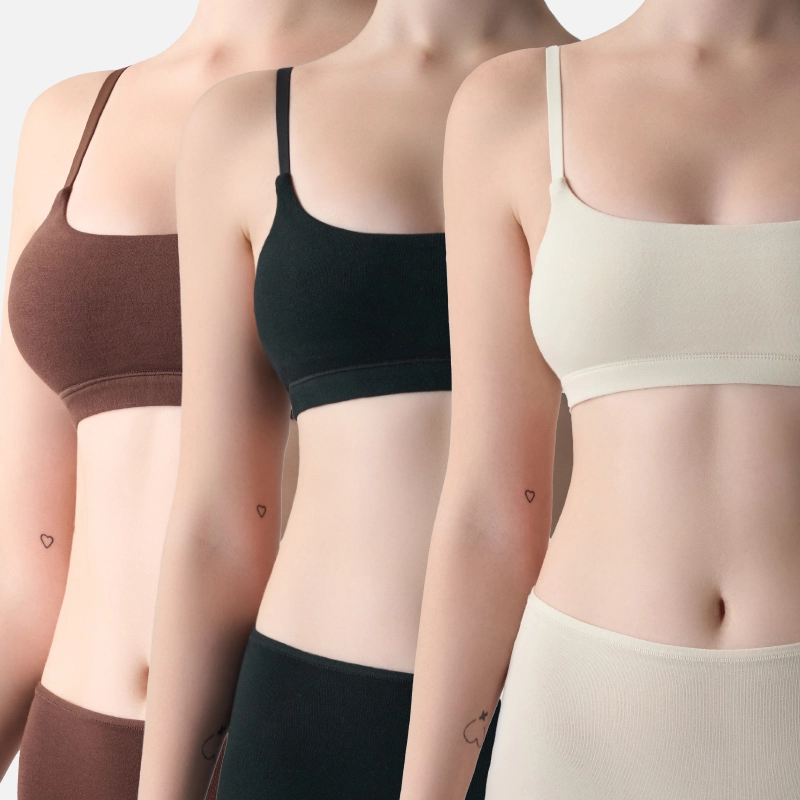 Sutiã bojo com alças ajustáveis ​​em malha de algodão, respirável e sem costuras (SK1232#). 1