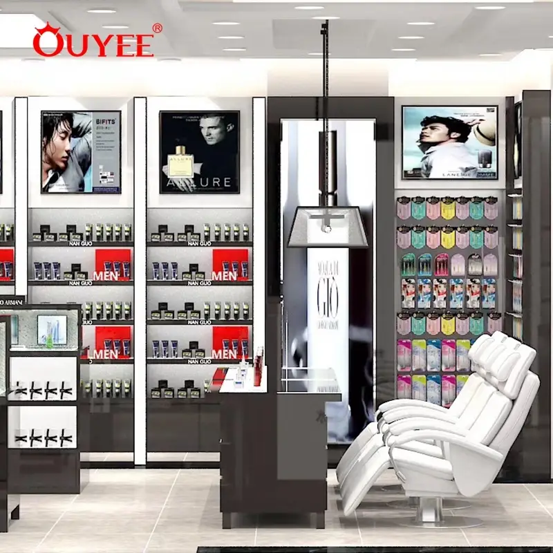 Mobiliário de madeira para exposição de produtos em lojas de cosméticos. 1