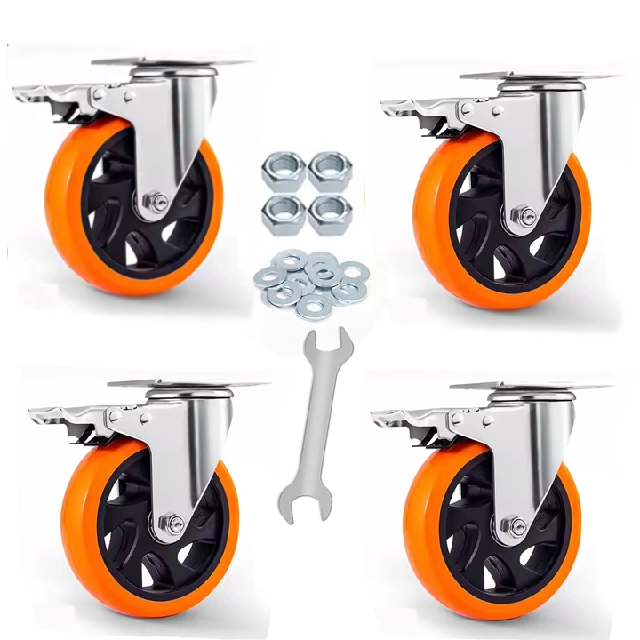 3 4 5 Inch Medium Duty Trolley Swivel Caster Top Plate Orange Pvc Fixed Caster Wheel 1