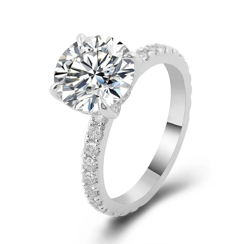 Factory personalizado Fine Fine Real Sold Gold Platinum Ring Moissanite Corte redondo 2ct Wedding For Eternity Women Ring 1