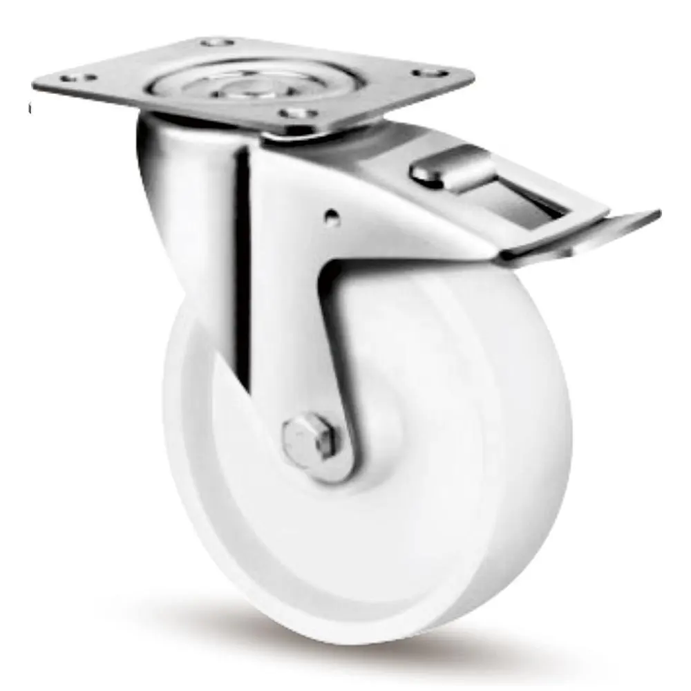 125mm European Style Swivel Trolley Industrial 5 Inch Heavy Duty White Nylon Transport Casters 1