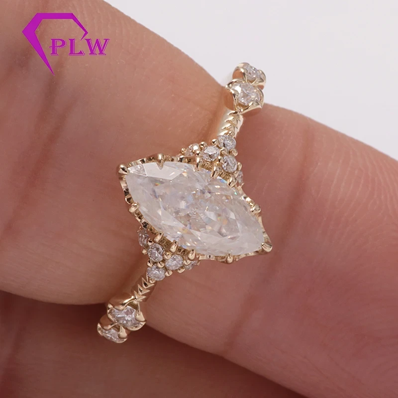 خاتم الذهب الصفراء المتواضع 10K خاتم الذهب الصفراء مع 1ct marquise قطع ماسانيت ماسانيت 1