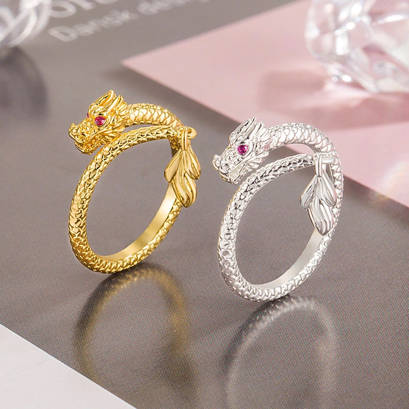 Factory Wholesale Fashion Popular Chinese Dragon Ring Copper Gold-plated Universal Rings For Men And Women 1