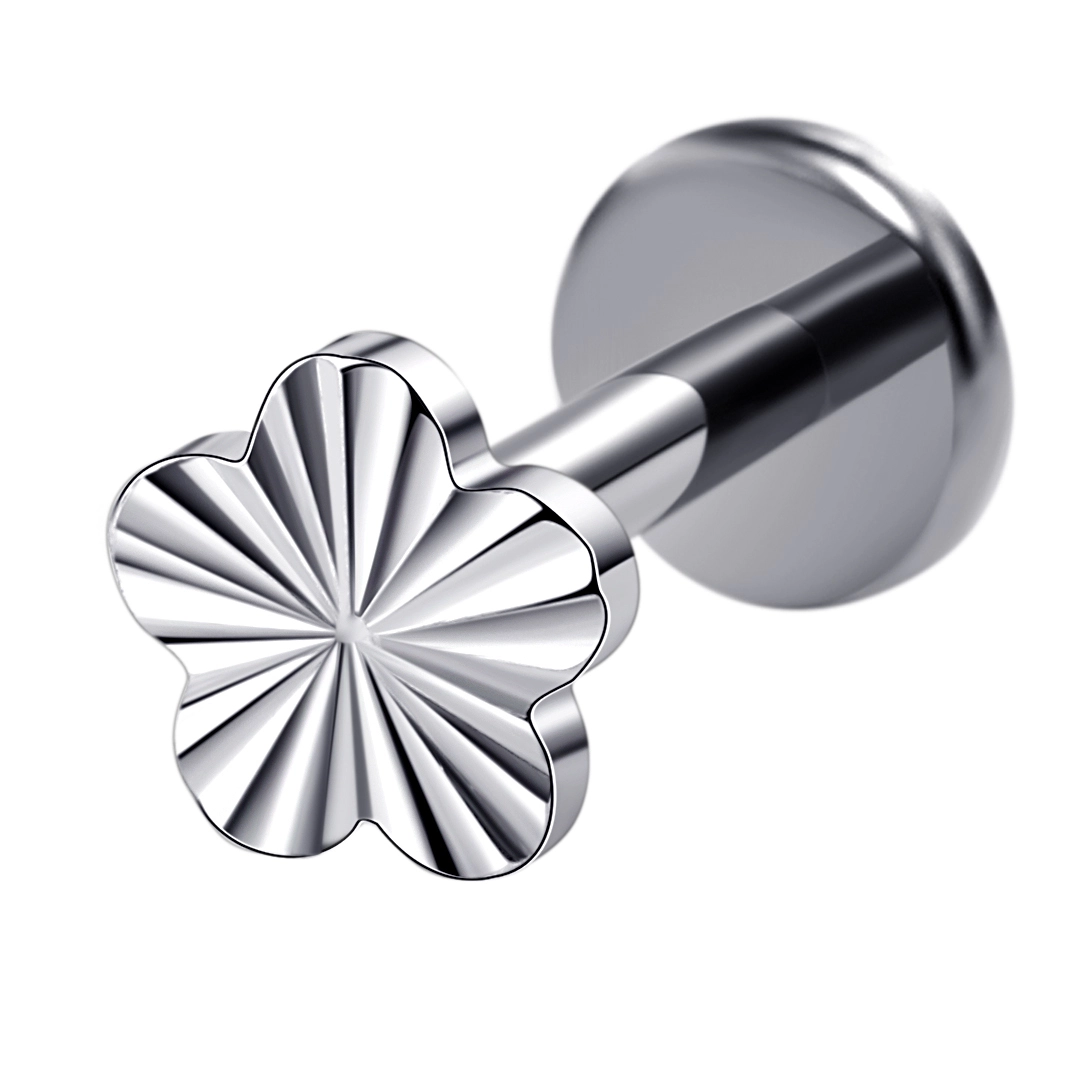 Eternal Metal Astm F136 Titanium Grooved Flower Shape Internally Threaded Labret Piercing Jewelry 1