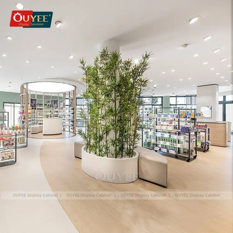 Vitrines modulares para exposição de produtos farmacêuticos em salões de beleza e showrooms. 1