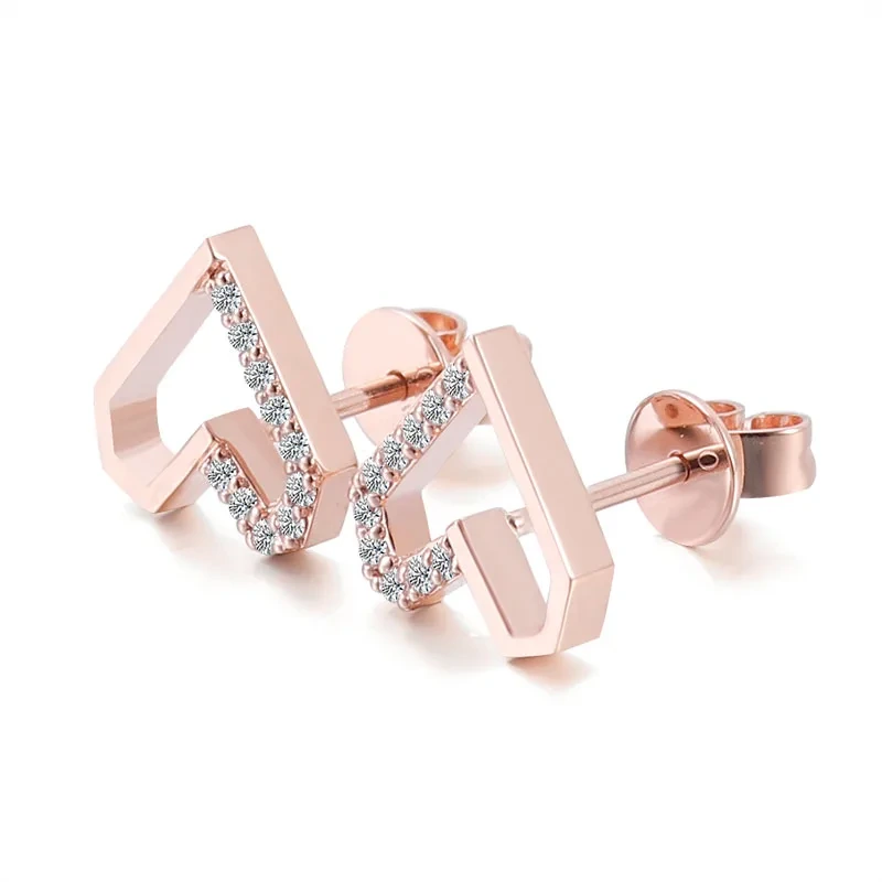 18k Solid Rose Gold Diamond Heart Shape Earrings Round Diamonds Stud Def Vvs Diamond Solid Gold Earrings Gift For Women 1