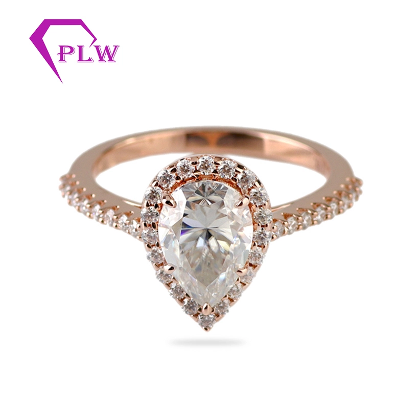 Provence gemm vintage incolore 2CT PEar Moissanite Engagement Anneau de fiançailles avec réglage de halo 1