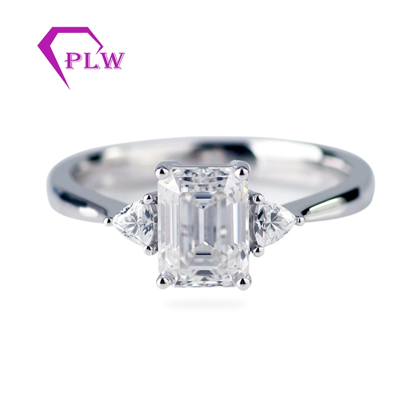 Conception populaire 3 Bague de pierres 7x9 mm Coupure de fiançailles Moisanite coupée avec des milliards de pierres latérales coupées 1