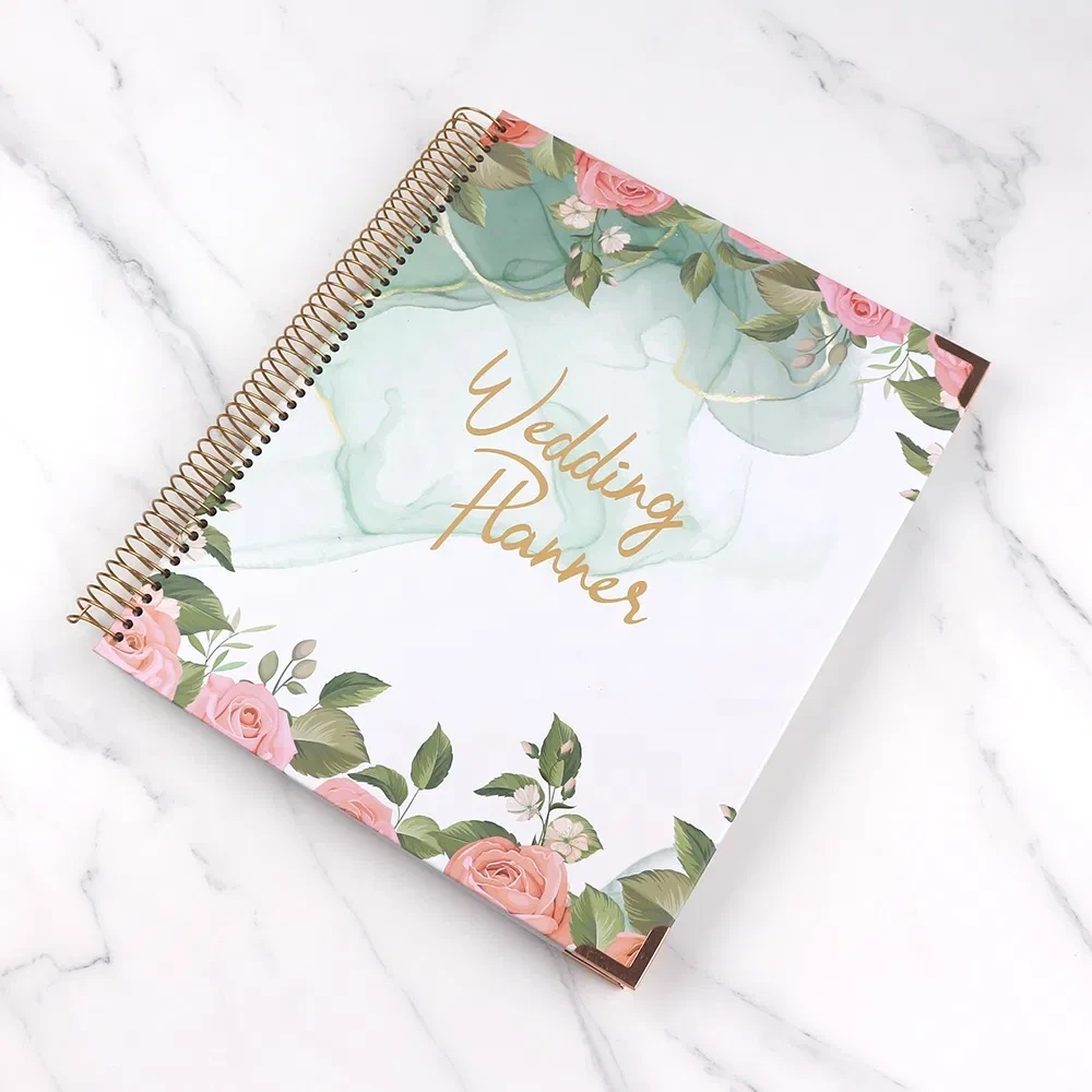 高品質ハードカバーA4スパイラルノートジャーナルウェディングプランナーノートブック印刷 1