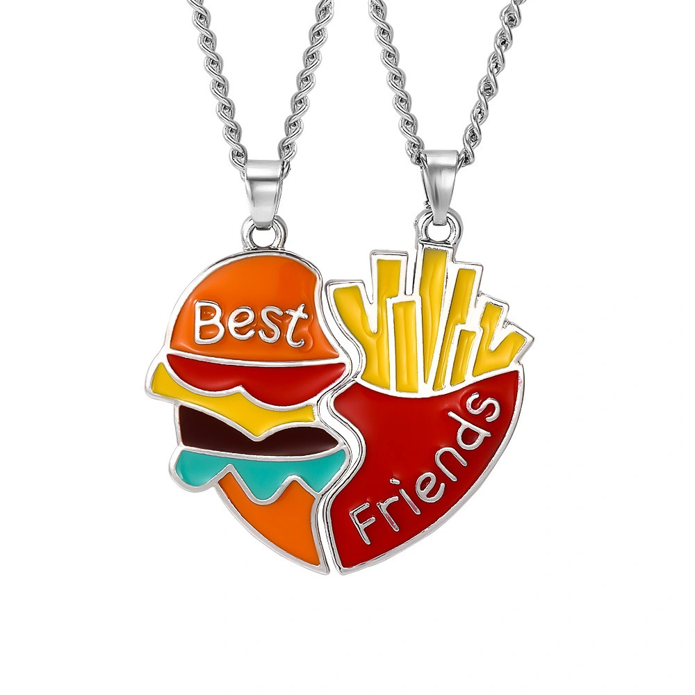 Amazon Friend Rainbow Hamburger French Fries Necklace Magnetic Attraction Heart Splice Pendant With Two Diamond Lovers Necklace 1