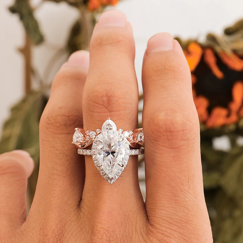 Moissanite Ring Set Natural Stone 14k White <000000> Rose Gold Ring Set Def Moissanite Round Cut Wedding Ring Set 10