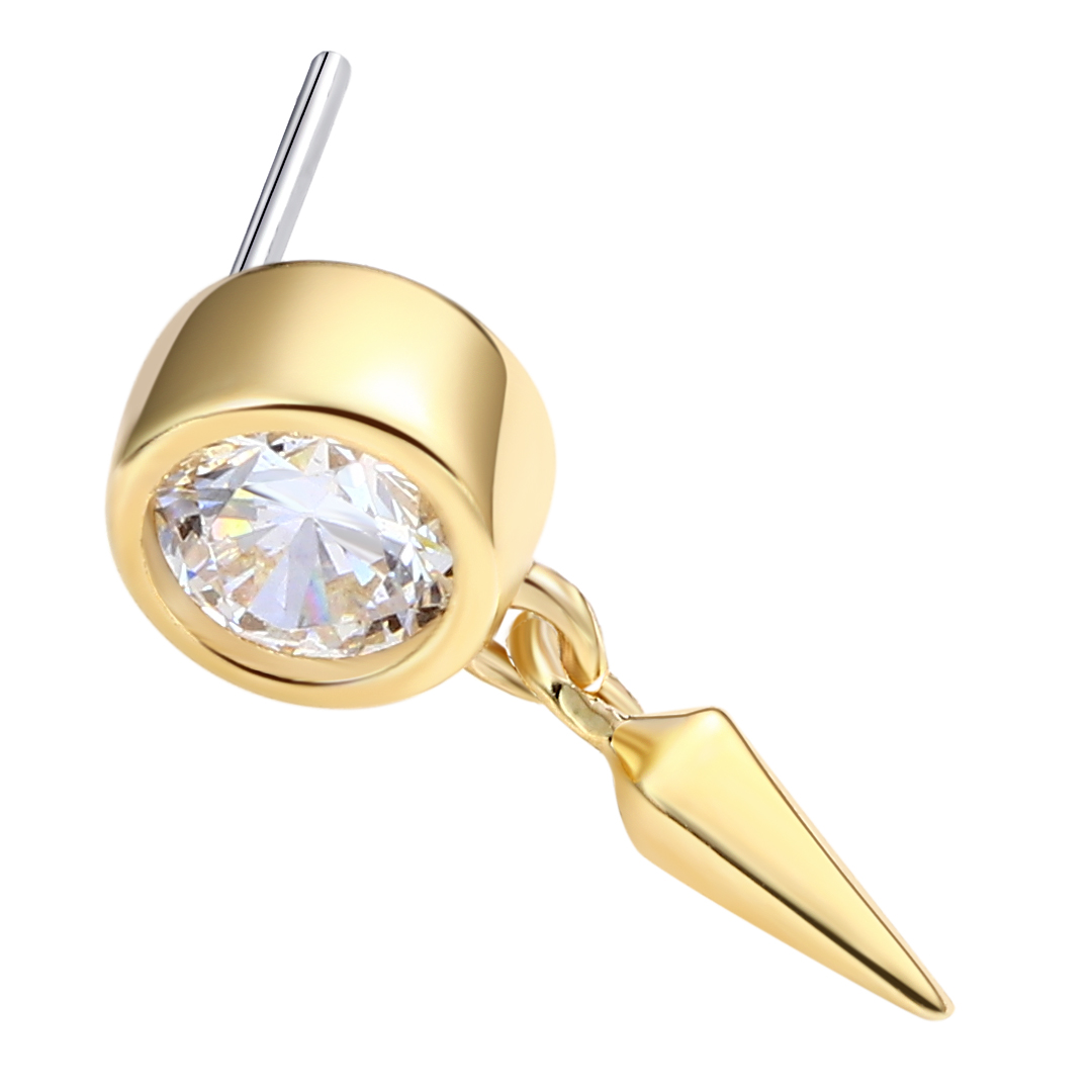 Eternal Metal 14k Solid Yellow Gold Cz Bezel Setting Cone Dangle Navel<000000>ear Piercing Nose Jewelry Threadless Push In Ends Tops 4
