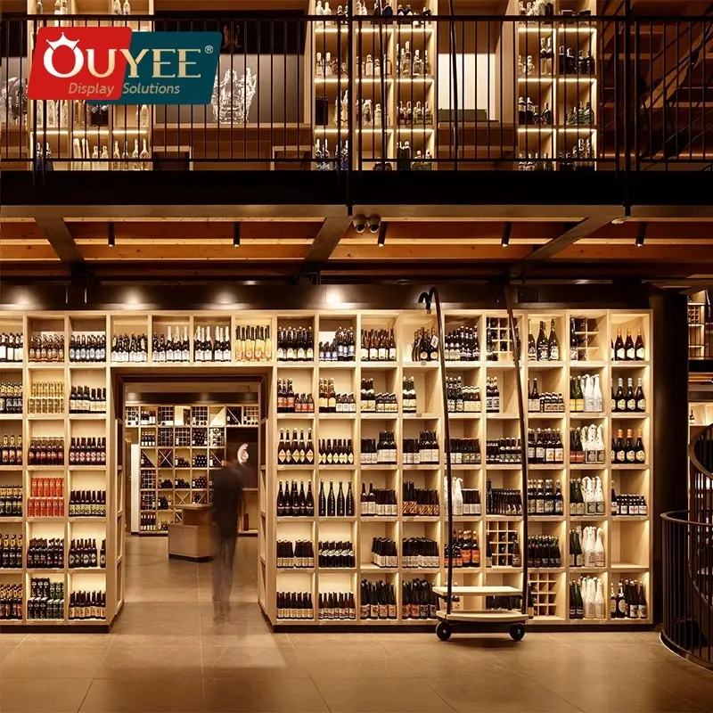 Mobile bar professionale per vini e espositore a parete con LED (legno/ferro/plastica) 1